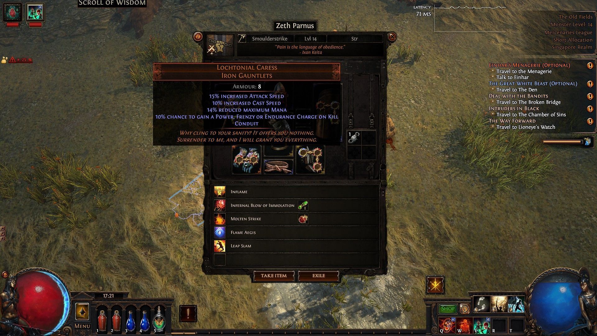Lochtonial Caress unique gloves (Image via Grinding Gear Games)